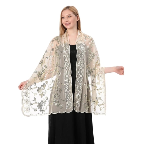 LICEWO Shimmering Tulle Sequined Shawl Shoulder Wrap for Women Bride Formal Occasion