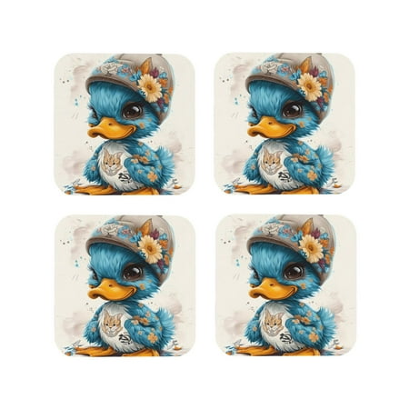 

Fuzoiu Cute Sunflower Blue Duck Print Leather Coasters Set Drink Coasters Set of 4 for Tabletop Protection Durable PVC Coasters Home Décor and Housewarming Gift-Square