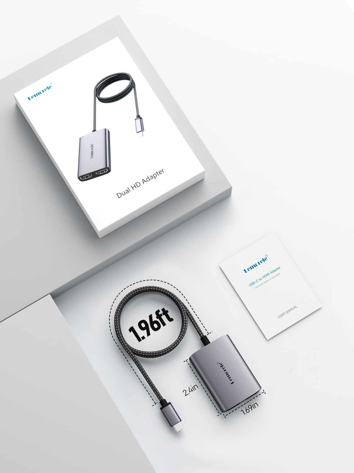 Lemorele USB C to Dual HDMI Adapter, Type C to 4K HDMI Display, Hub with 2 HDMI for Laptops HP/Dell/Lenovo/MacBook