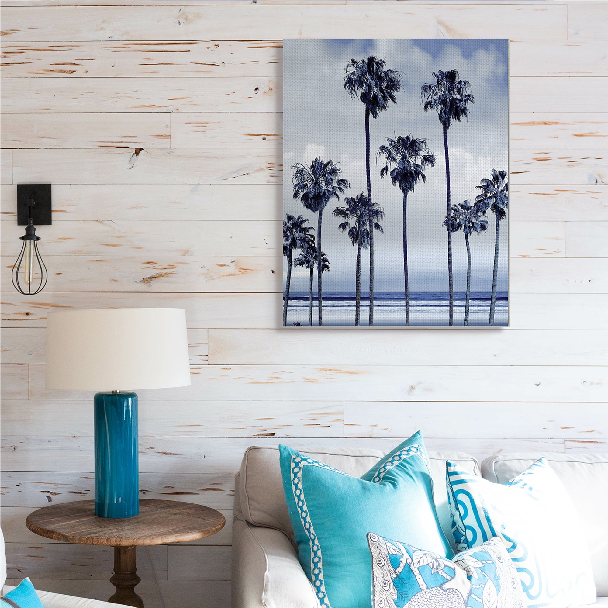 Stupell Industries Navy Blue Palm Trees on Coastline Monochromatic,30 x 40,Designed by Devon Davis