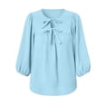 thumbnail image 6 of CYMMPU Women's Summer Basic 3/4 Sleeve Crew Neck Blouse Top, Casual Lightweight Long Sleeve Top for Ladies Light Blue S, 6 of 6