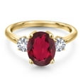 thumbnail image 3 of Gem Stone King 3.20 Ct Red Mystic Quartz White Created Sapphire 18K Yellow Gold Plated Silver Ring, 3 of 6
