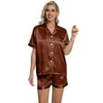 thumbnail image 5 of DAKIMOE Womens Silk Pajama Sets Satin Pajamas for Women Set Short Sleeve Shirt with Shorts 2 Piece Pjs Sets Soft Silky Sleepwear Nightwear Button-Down Loungewear S-XL, 5 of 10