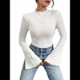 thumbnail image 3 of Camiseta de Larga Acampanada con Cuello Alto Y2K para Mujer, Camisa Ajustada con Ribete en Forma de Lechuga S, 3 of 9