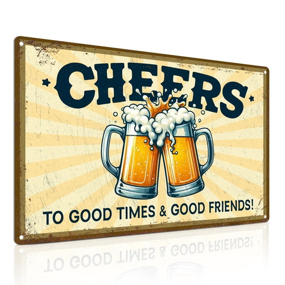 Vintage Bar Decor Pub Cheers Sign for Man Cave Wall Decor - Cheers to Good Time & Good Friends (Aluminum) Size: 8 x 12 inch