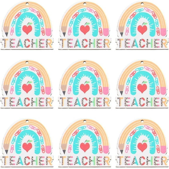 20Pcs Teacher Appreciation Ornaments Wooden Rainbow Teachers Gift Ornament Christmas Tree Wood Hanging Ornaments Printed Pencil Ruler Red Rainbow Decoration for Teacher Graduation diy