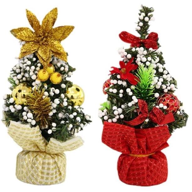piezas Mini árbol de Navidad Árbol de Navidad artificial con bayas blancas y adornos de purpurina Decoración de mesa de Navidad Centro de mesa de vacaciones Suministros para fiestas Favores JFHHH pequeña