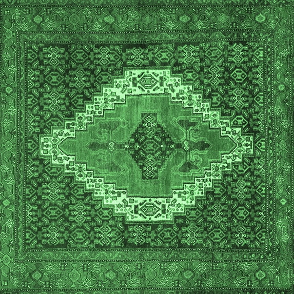 Ahgly Company Indoor Square Medallion Emerald Green Traditional Area Rugs, 6' Square