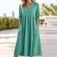 thumbnail image 2 of gakvbuo Summer Linen Dress For Women Maxi Dress T-Shirt Dress Women's V-Neck Linen Loose Pocket Quarter Sleeve Long Dress, 2 of 9