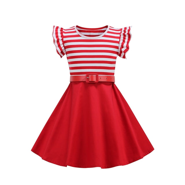 ameIAEA Robes de Fête d'Anniversaire Sans Manches à Col Rond pour Filles Tout-Petits Robe Trapèze à Volants d'Été