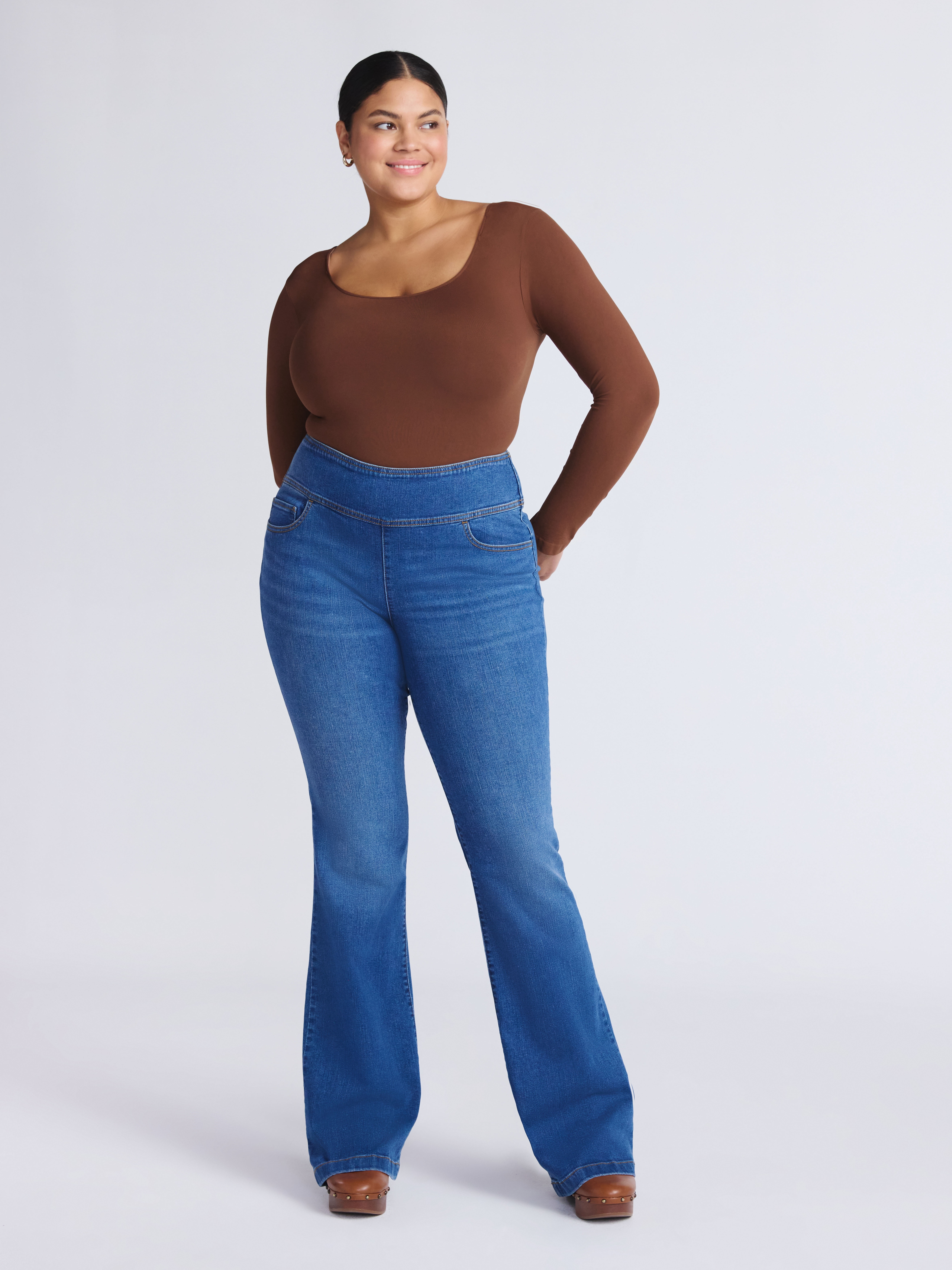 Sofia by Sofia Vergara Women's and Women's Plus Melisa Flare High Rise Pull On Jeans, 30.5", 32.5" and 34.5" Inseams, Sizes 0-28