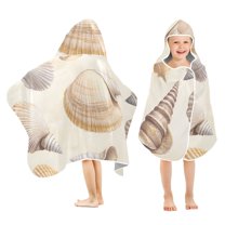 Yayeee Kids Hooded Towels Toddler Soft Absorbent Beach Bathing Wrap 50" x 23.5", Beige Watercolor Seashells