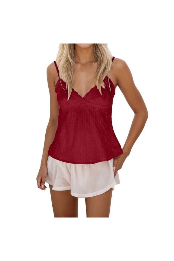 Women's Solid Color Slim Fitting Strappy Backless Vest Red L