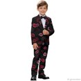 thumbnail image 4 of Whosucclay One Button Boys Suit for Ring Bearer Prom, Polyester Elastic Waist Single Button Boys Suit Set, Red Lip Print, 4 of 10