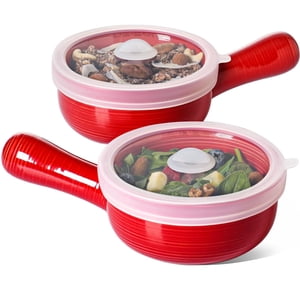LE TAUCI Red Ceramic Soup Bowls with Lids, Set of 2