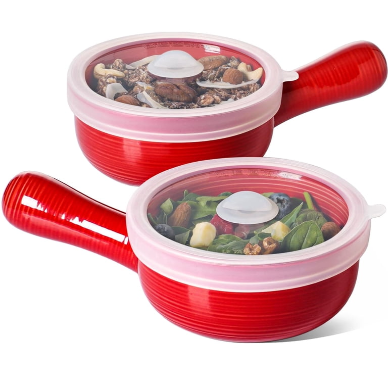 LE TAUCI Red Ceramic Soup Bowls with Lids, Set of 2 photo 1