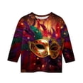thumbnail image 3 of Kids Girls Mardi Gras 3/4 Sleeve Shirts - New Orleans Carnival Fat Tuesday Graphic Tops, Soft Casual Sequin Mask Holiday Matching Blouse Outfits, 3 of 4