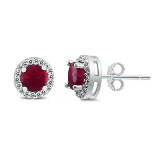 Paris Jewelry 14k White Gold 2 Carat Round Created Ruby Halo Stud Earrings Plated Women