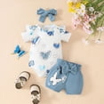 thumbnail image 2 of TOWED22 Newborn Baby Girl Clothes Letter Print Short Sleeve Romper Floral Shorts Headband Infant Summer Outfits Sky Blue,6-9 M, 2 of 9
