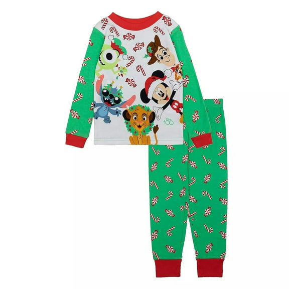 Disney Mickey, Monsters, Lion King, Stitch, Woody Christmas Toddler Pajama Set, Size 3T