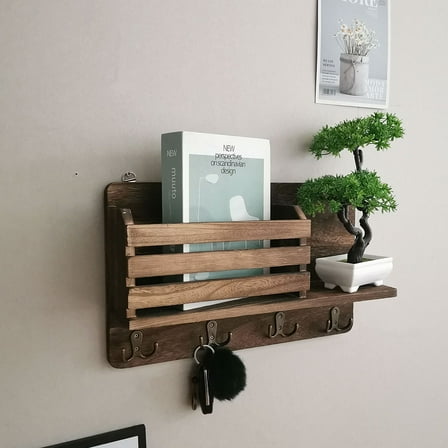 Yardwe Wall Display Shelves Wooden Storage Rack Light Brown 1Pack