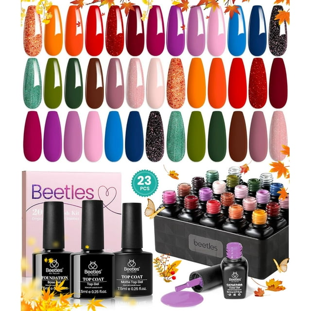 Set de esmaltes de uñas en gel Beetles Fall Yard, 20 colores para mujer