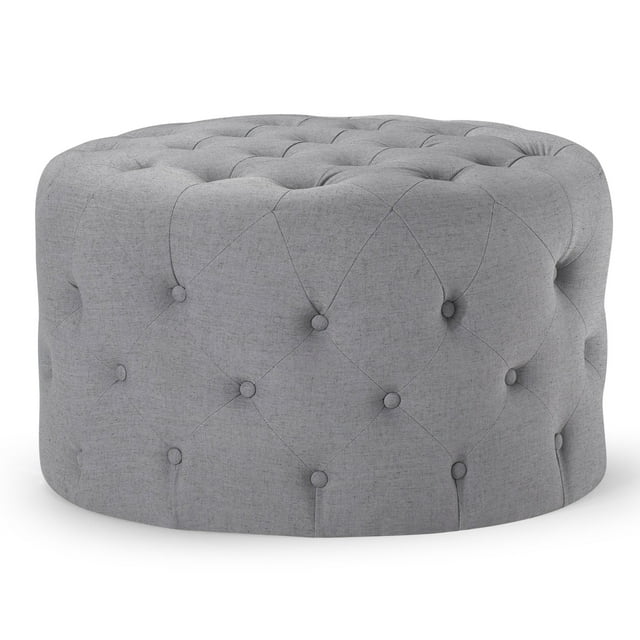 Maven Lane Pouf Rond Traditionnel Marcy en Tissu d'Ardoise