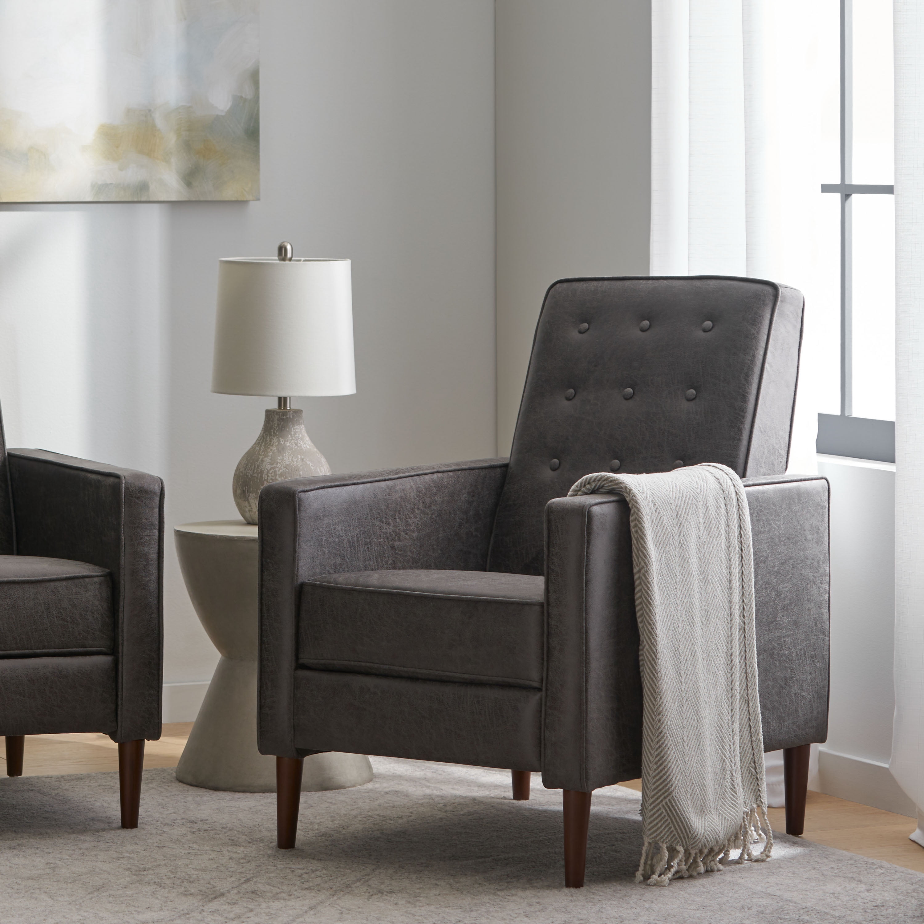 Euroco Modern Fabric Recliner Chair with Espresso Wood Legs, Adjustable Backrest & Plush Upholstery, Space-Saving Design
