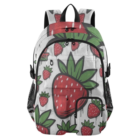 DIXRUYEE Cute Strawberry Backpack for School 14”Laptop Compatible with Reflective Safety Strips