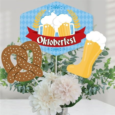 Big Dot of Happiness Oktoberfest - Beer Festival Centerpiece Sticks - Table Toppers - Set of 15