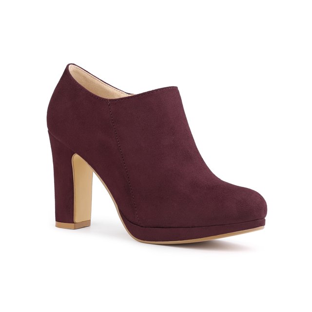 Unique Bargains Women's Solid Color Rounded Toe Block Heel Ankle Booties