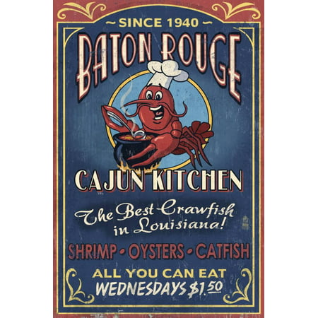 Baton Rouge, Louisiana - Cajun Kitchen Vintage Sign Print Wall Art By Lantern