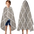 thumbnail image 3 of Brown Geometric Quatrefoil Pattern Hooded Bath Towel，60"x35" for Ages 3 To 12 Kids, Quick Dry Lightweight Soft Microfiber Hood Beach Towel Cover Up for Kids, 3 of 7