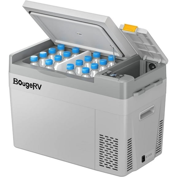 BougeRV Portable Car Refrigerator CRPRO 30 Qt, 12 Volt Fridge Compressor Freezer with -8℉~50℉ Cooling Range, 12V/24 DC & 110-240 AC for RV Truck Vehicle Boat Outdoor & Home Use Grey