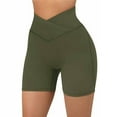 thumbnail image 6 of LIIPEE Women Yoga Shorts Solid Color Elastic High Waist Slim Fit Leggings Shorts With Pockets Female Versatile Yoga Workout Shorts,Army Green,L, 6 of 7