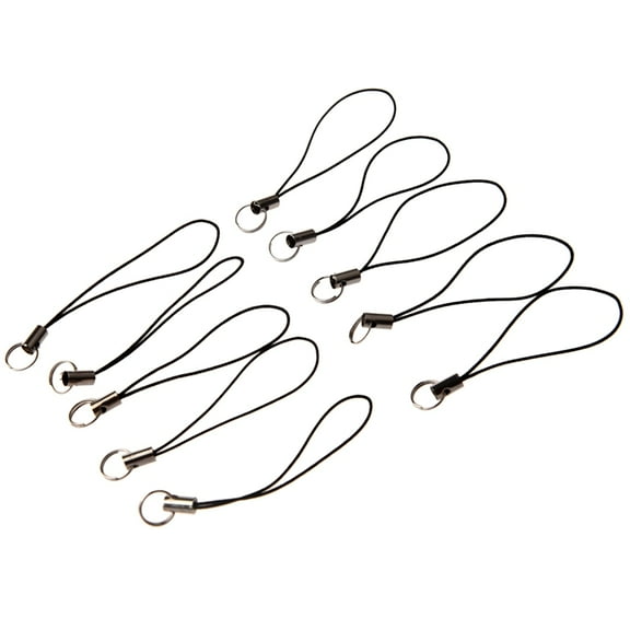 Cell Phone Strap Black/ Silver Tone Split Ring (10)