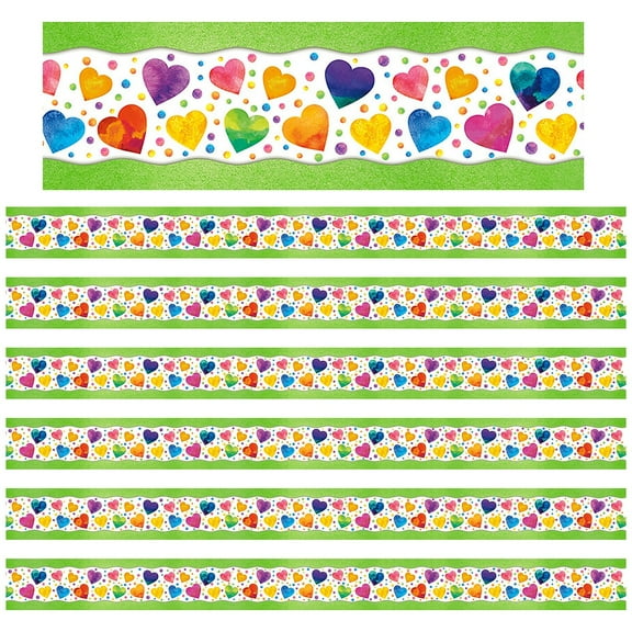 North Star Teacher Resource All Around the Board Trimmer Watercolor Hearts, 43' Per Pack, 6 Packs