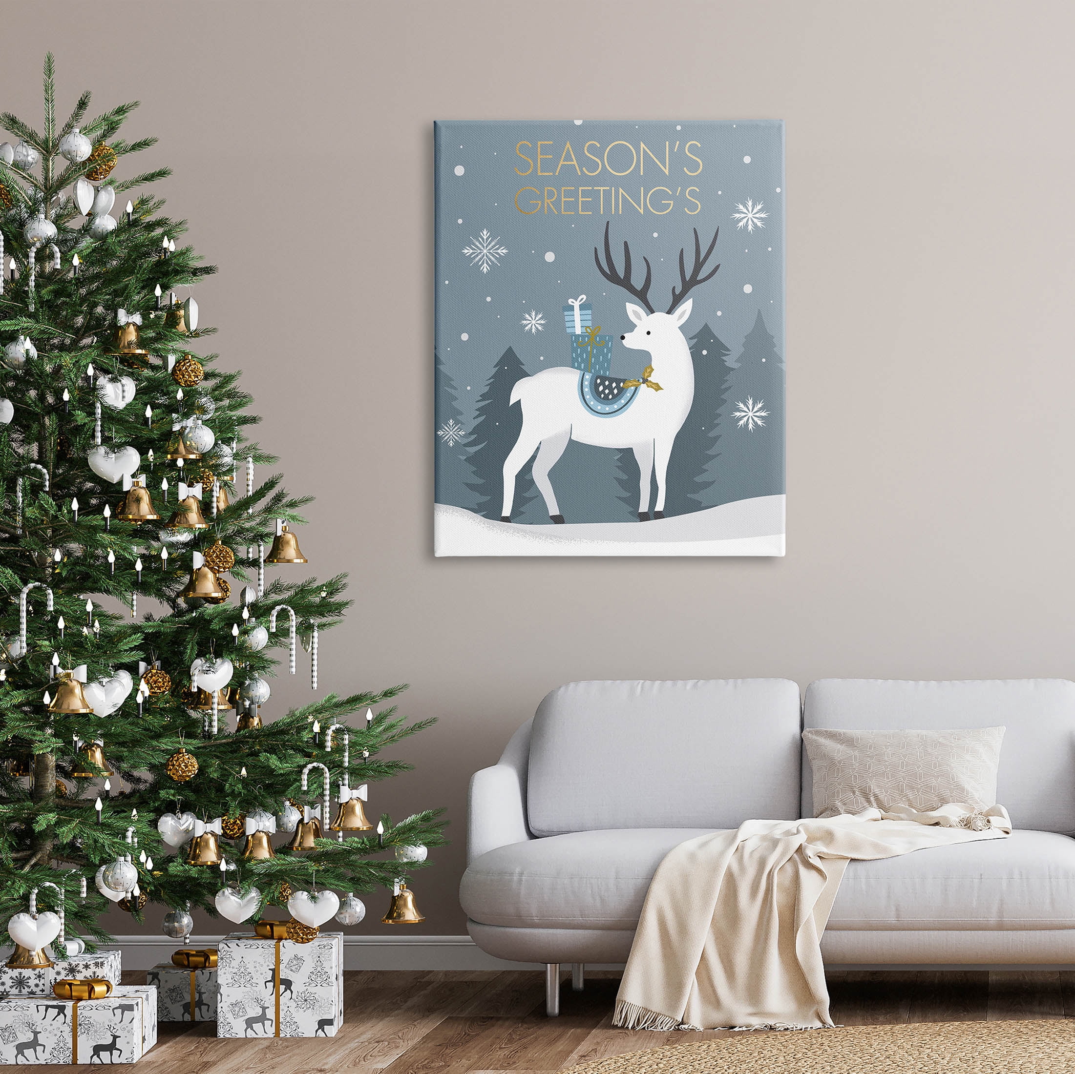 Stupell Industries Season's Greetings Holiday Reindeer Graphic Art Gallery Wrapped Canvas Print Wall Art, Design by Louise Allen Designs