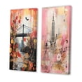 thumbnail image 3 of Designart "Vintage New York with Manhattan Bridge" City New York Wall Art Set Of 2 - Traditional Pink Canvas Set For Living Room Decor, 3 of 6