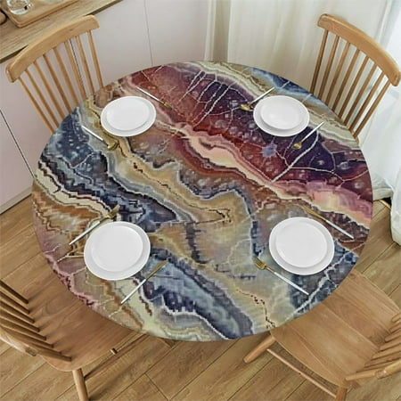 

Xlo0ole Marble Round Fitted Tablecloth with Elastic Edge Onyx Stone Surface Pattern Print Polyester Table Cover Fit Round Tables up Diameter for Reception Restaurant Party Dining Banquet 31 -35