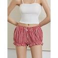 thumbnail image 4 of ZAXARRA Plaid Shorts for Women Ruffle Hem High Waist Elastic Pajama Shorts Lounge Boxer Pj Bottom Going Out Shorts, 4 of 8