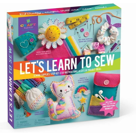 Craft-Tastic Let’s Learn to Sew – Mini Sewing Kit, Arts and Crafts, Art Supplies, Embroidery Kit for Beginners, Includes Sewing Supplies, Easy-to-Follow Instructions, Arts and Crafts, Ages 7 
