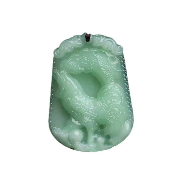 HIJONES Men Women's Chinese Zodiac Necklace 12 Animals Patron Saint Light Green Color Pendant Charm with Chain Rooster