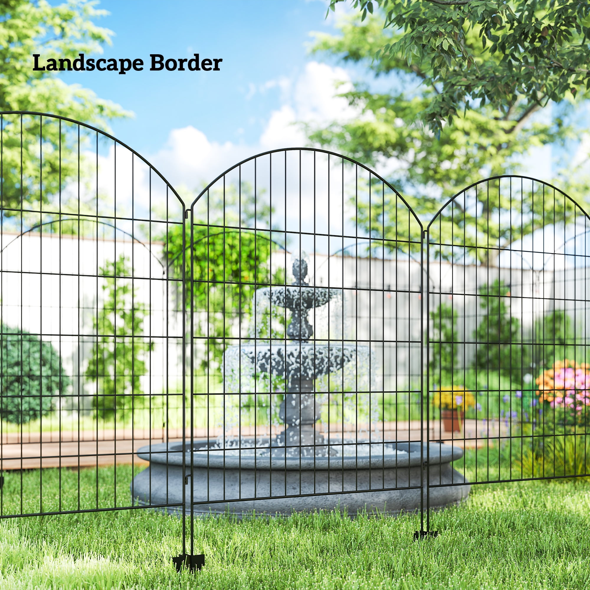 Outsunny Garden Fence, 4 Pack Metal Fence Panels, 11.4' Decorative Yard Border Edging, Landscape, 43" H, Grids
