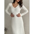 thumbnail image 5 of KelaJuan Women Autumn Winter Sexy Elegant Sweater Dress Long Sleeve V Neck Ribbed Knit Midi Party Dress, 5 of 6