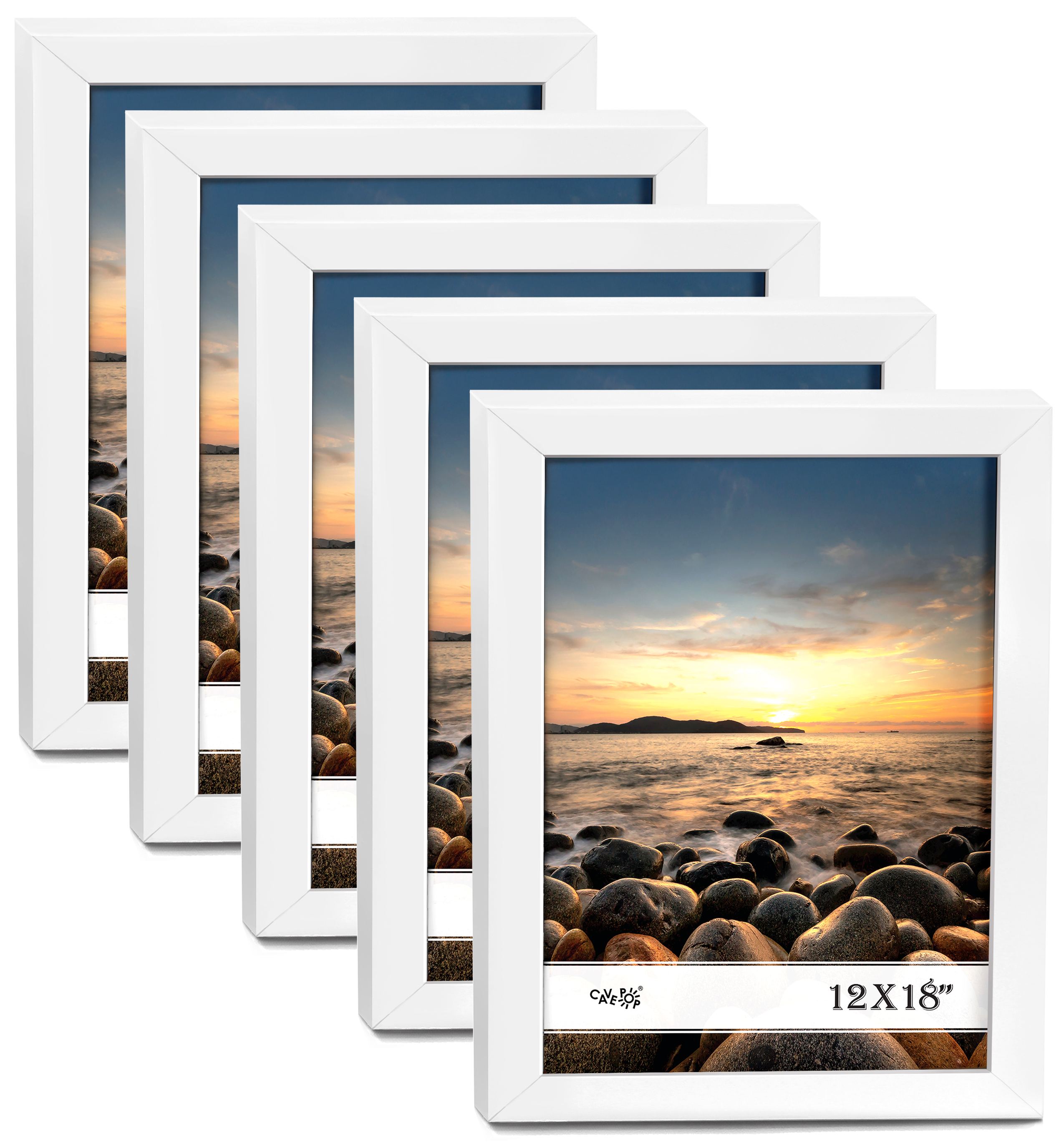 Cavepop 12x18" White Wooden Picture Frame with Polished Plexiglass