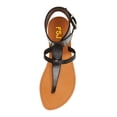thumbnail image 2 of FSJ Women Split Open Toe Thong Sandals Wide Buckled Ankle Strap Flats Summer Beach Vacation Gladiator Sandals Size 8 Black, 2 of 4
