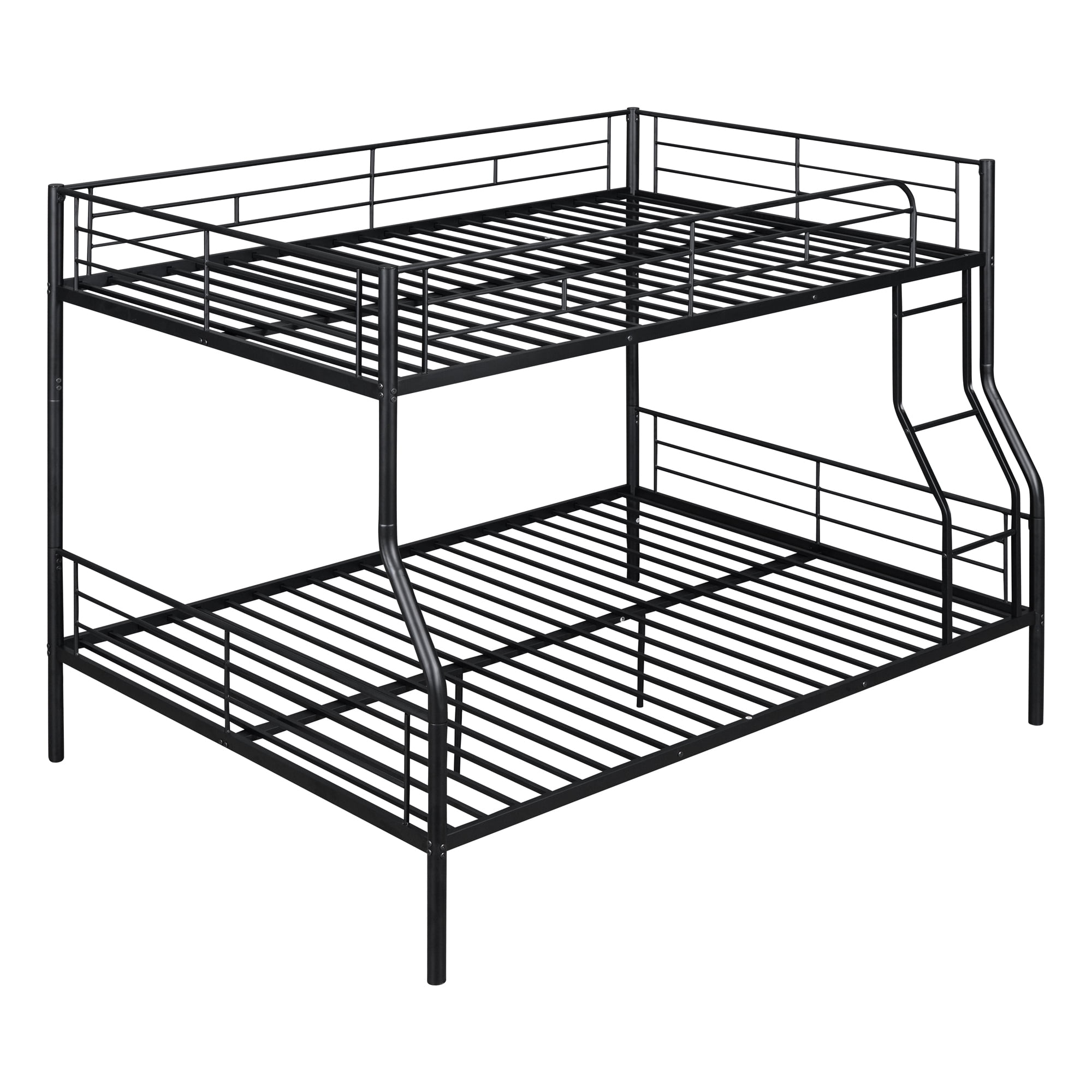 Full XL Over Queen Bunk Beds for Adults,Heavy-Duty Metal Bunk Bed Frame with Non-Slip Ladder and Safety Full-Length Guardrails for Kids Teens Adults,Space-Saving,Black
