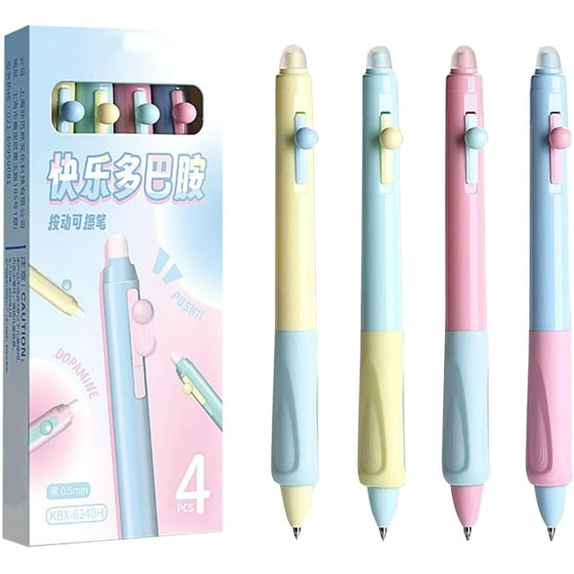HUGFEGWE 4pcs Cute Retractable Erasable Gel Pens Fine Point 0.5mm Blue Inks Make Mistakes Disappear for Writing Planner and Crossword Puzzles (Multicolor, Blue) UA824-25338