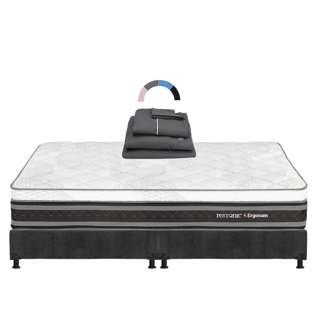 Colchón King Size Ergosum Restonic + Box + Sábanas Royal